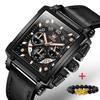 OLEVS 9919 Original Quartz Watch for Men Leather Strap Big Dial Square Waterproof Chronograph Sport Clock Male Relogio Masculino