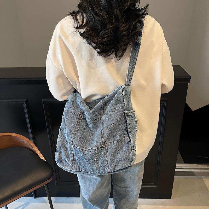 New Denim Korean Style Simple Casual Lazy Style Large Capacity Student Class Bag Women's Diagonal Shoulder Bag