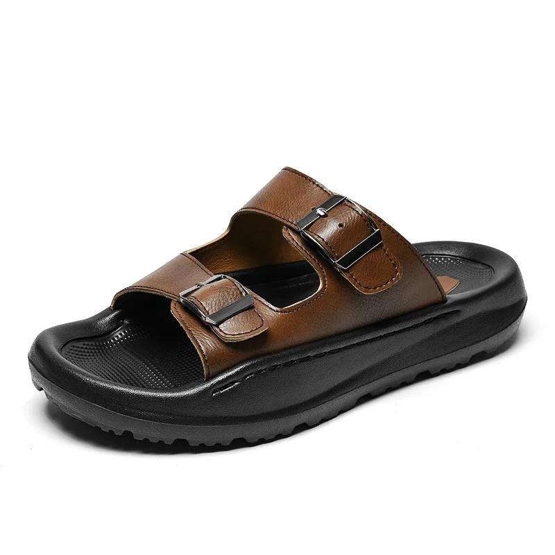 

Fashion Metal Buckle Summer Men s Slippers Indoor Outdoor Half Drag Sandals Beach Comfortable Soft Slides Casual Shoes Wading Aqua Shoes 45