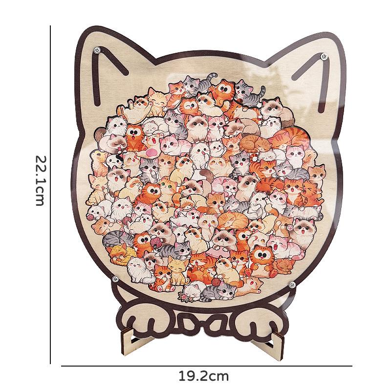 Unregelmäßig geformtes 3D-Holzkatzen-Puzzle-Spielzeug - Niederspaß zum Stapeln, Geschenk