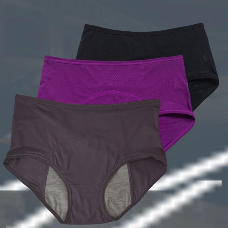 3pcs Women's Physiological Panties L-8XL Leak Proof Menstrual Comfortable Waterproof Plus Size Mid Waist Period Underwear