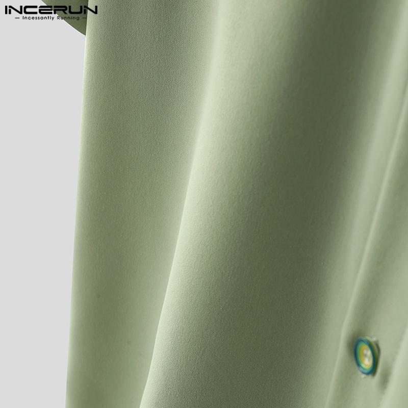 INCERUN Oversized Summer Men Lapel Neck Plaid Print Patchwork Buttons Casual Shirts