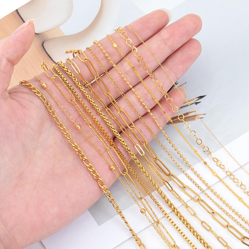 2Meters Multi-Style Stainless Steel Gold Color Link Chain for DIY Women Man Bracelet Necklace Chains Jewelry Making Accessories