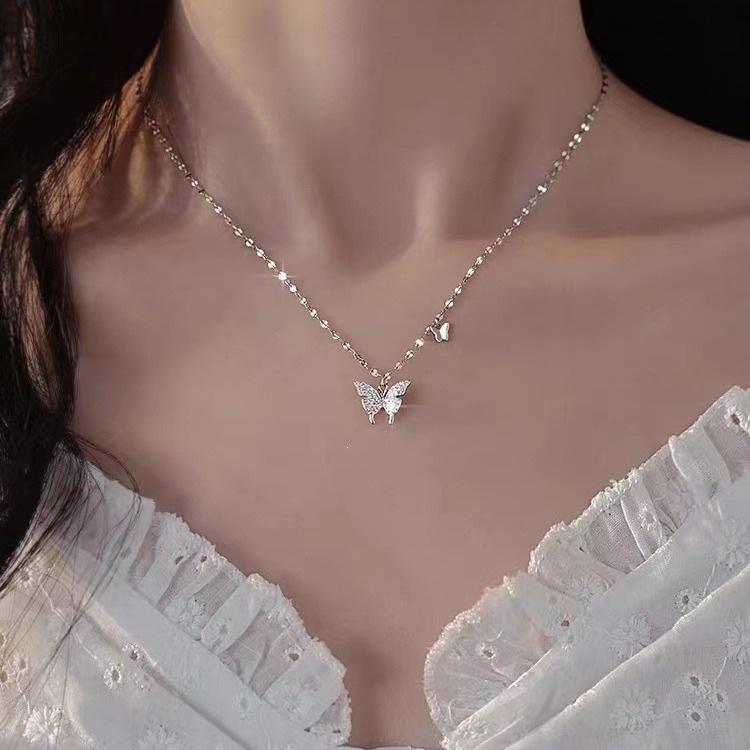 2023 Sterling Silver Butterfly Necklace: High-End Luxury Choker for Women