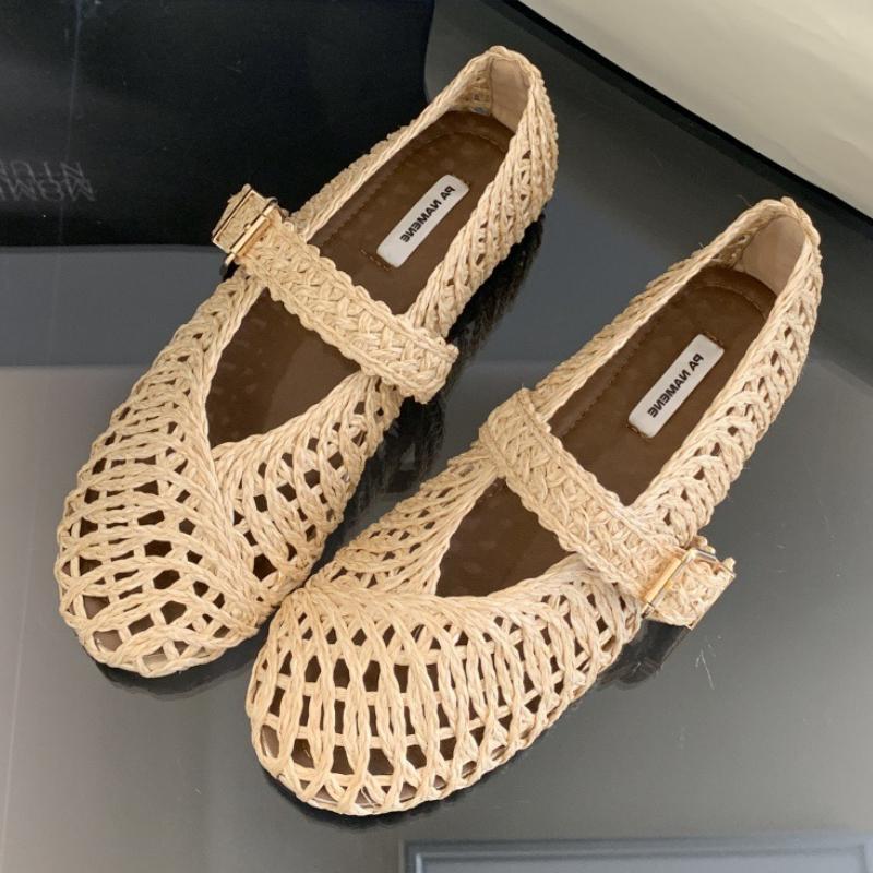 Fashion Fashion Hollow Weave Brand Ballet Flats Women Comfortable Round Toe Shallow Buckle Mary Jane Shoes Elegant Outdoor Casual Shoes