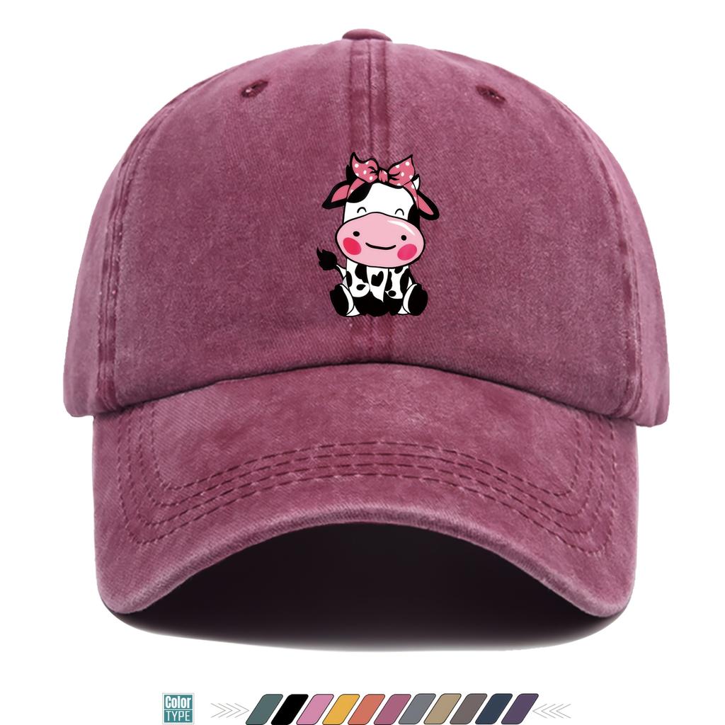 Pc Pink Cow Print Baseball Cap Printed Hat Distressed Vintage HipHop Style Hat Adjustable Size Comfortable Lightweight a