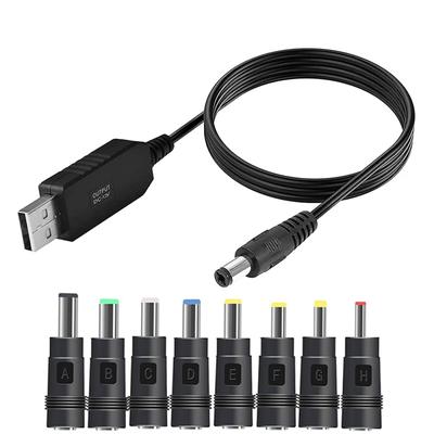 RGEEK 5.5*2.1mm 5V 9V 12V USB Cable Boost Converter Step-up Cord 8PCS Connectors Cable for Wifi 12V Router Modem Fan Powerbank