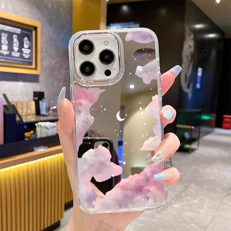 Pink Cloud Apple Mirror Mobile Phone Case 15promax for 17pro Mobile Phone Case Air Gentle