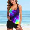 Women's Beachwear Blue Teardrop Halter Women's Tankini Swimsuit Two Piece Bikini Set Beachwear S-5XL