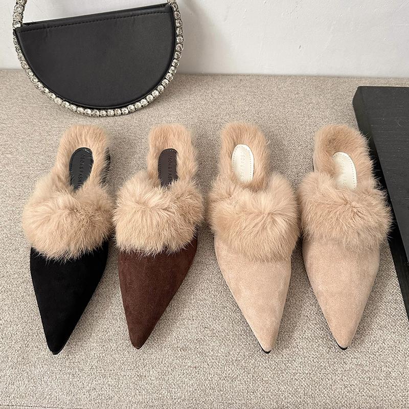 Fashion Aphixta New Warm Winter Slippers Suede Pointed Toe Slipper Low Heel Furry Shoes Indoor Hair Slides zapatos de mujer pantunflas