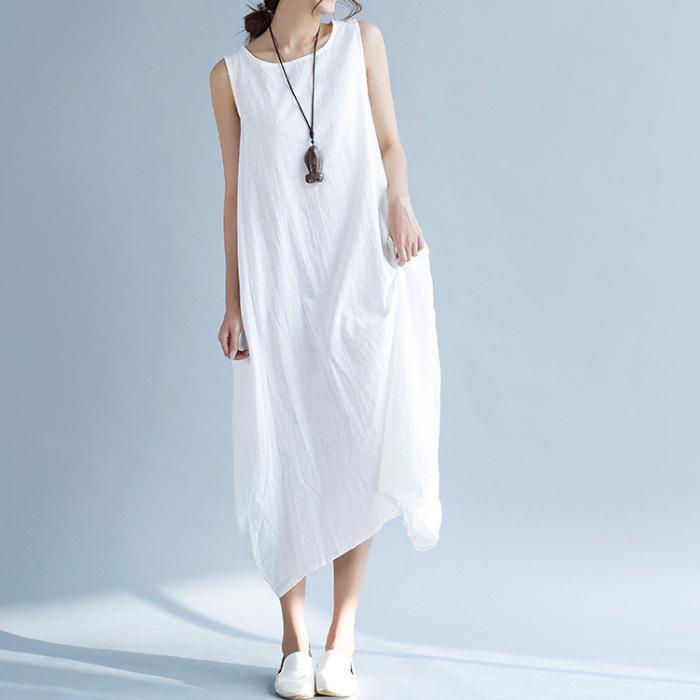 2024 Summer Women's Solid Color Pocket Skirt Casual Loose Black Dress with Round Neckline
