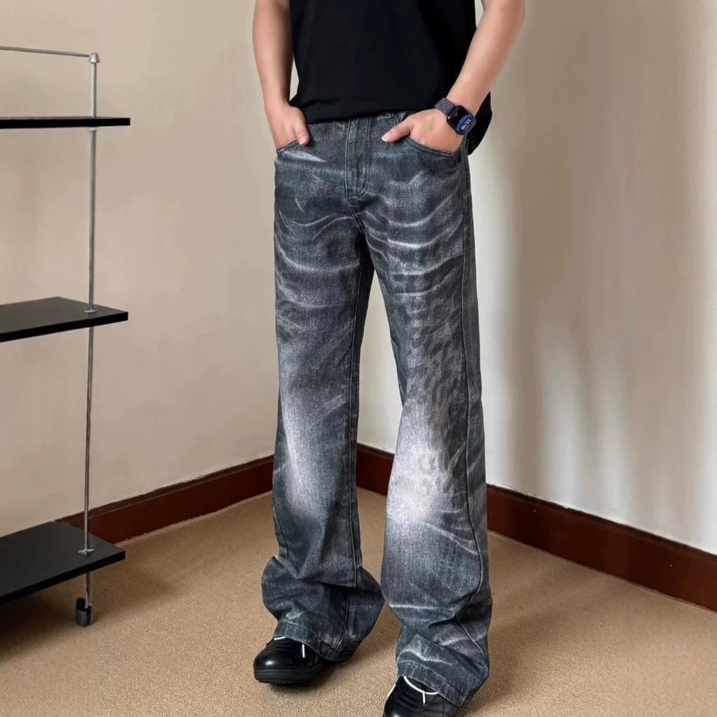 American retro old washed jeans men's loose casual versatile cleanfit ruffian handsome jeans