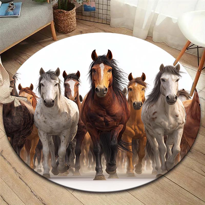 elegant horses Round Area Rug,Carpet Rug for Living Room Bedroom Sofa Playroom Decor,Non-slip Floor Mat