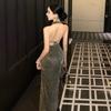 Sexy Femme Fatale Imported Gold and Silver From Korea, New Chinese Neck Top Backless Dress