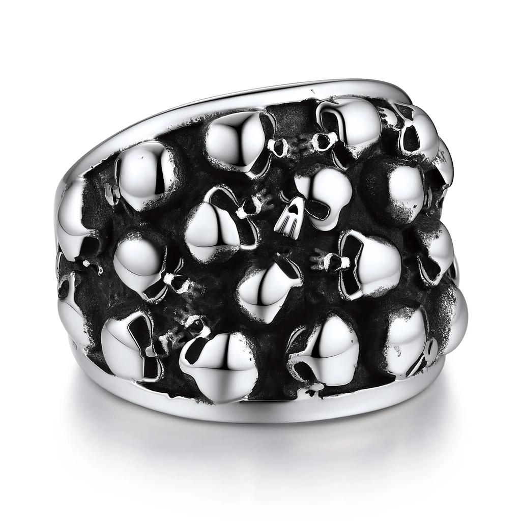 U7 Stainless Steel Big Skull Rings for Man Woman Size 7-14 Cross 3D Skeleton Cuban Chain Celtic Knot Pattern Gothic Punk Jewelry