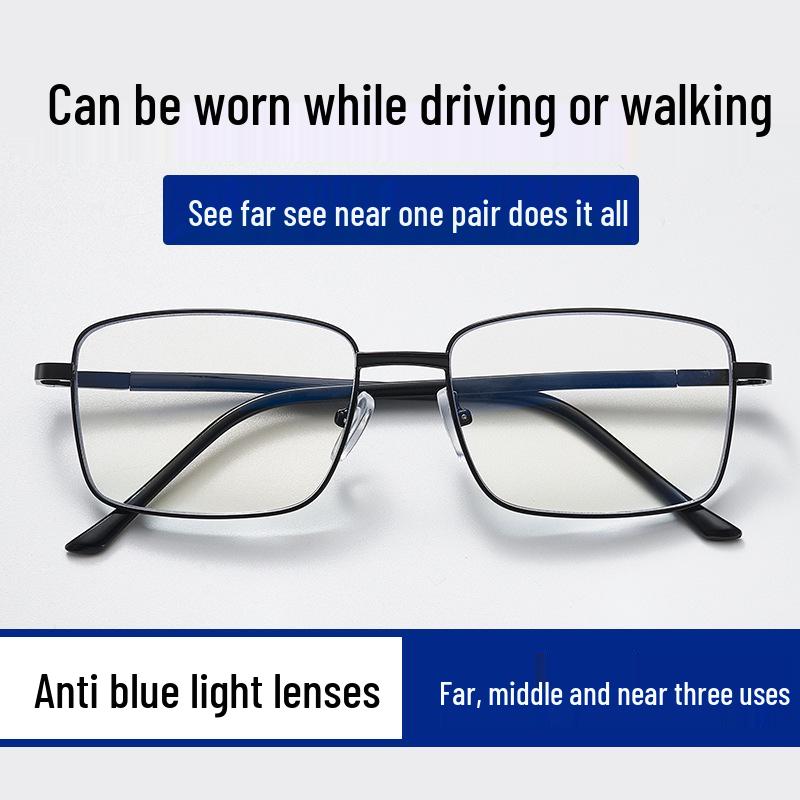 Progressive Multifocal Anti-Blue Light Glasses with Smart Zoom - Black Frame