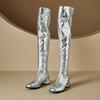 Women's Low-heeled Boots Autumn and Winter New Thick-heeled Large-size Golden Knee Boots