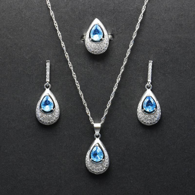 European and American Jewelry Temperament Fashionable Metal Sparkling Diamond Jewelry Water Droplet Gemstone Necklace Ring