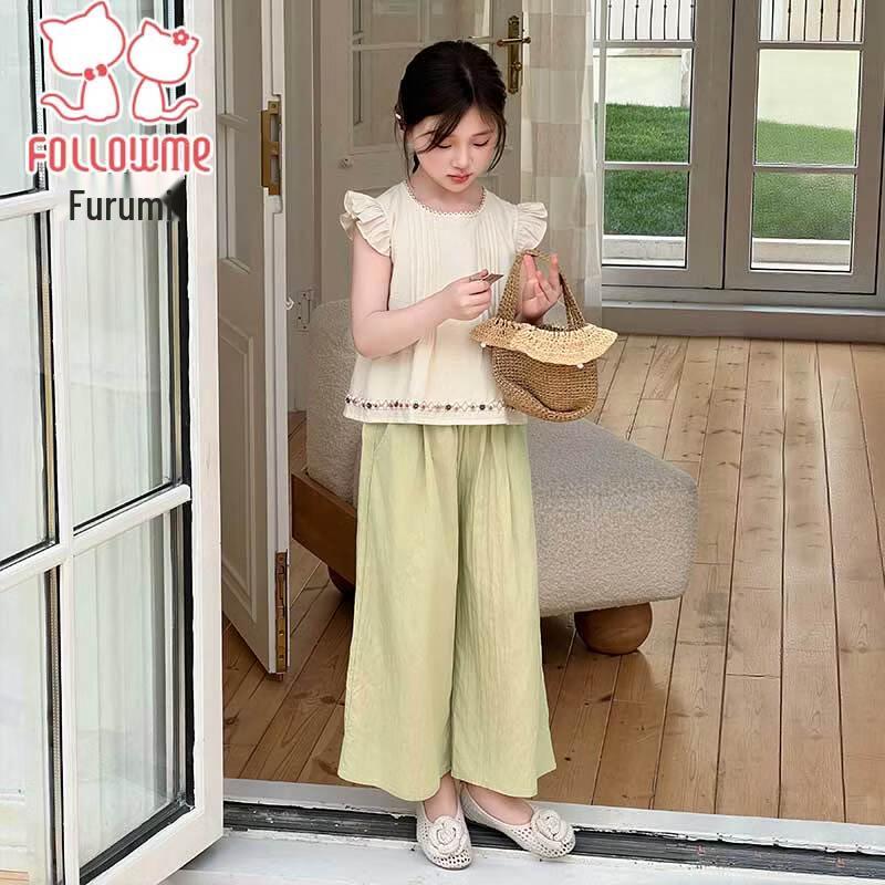 Fuluomi Girls' Sweet Korean Summer Two-Piece Set
