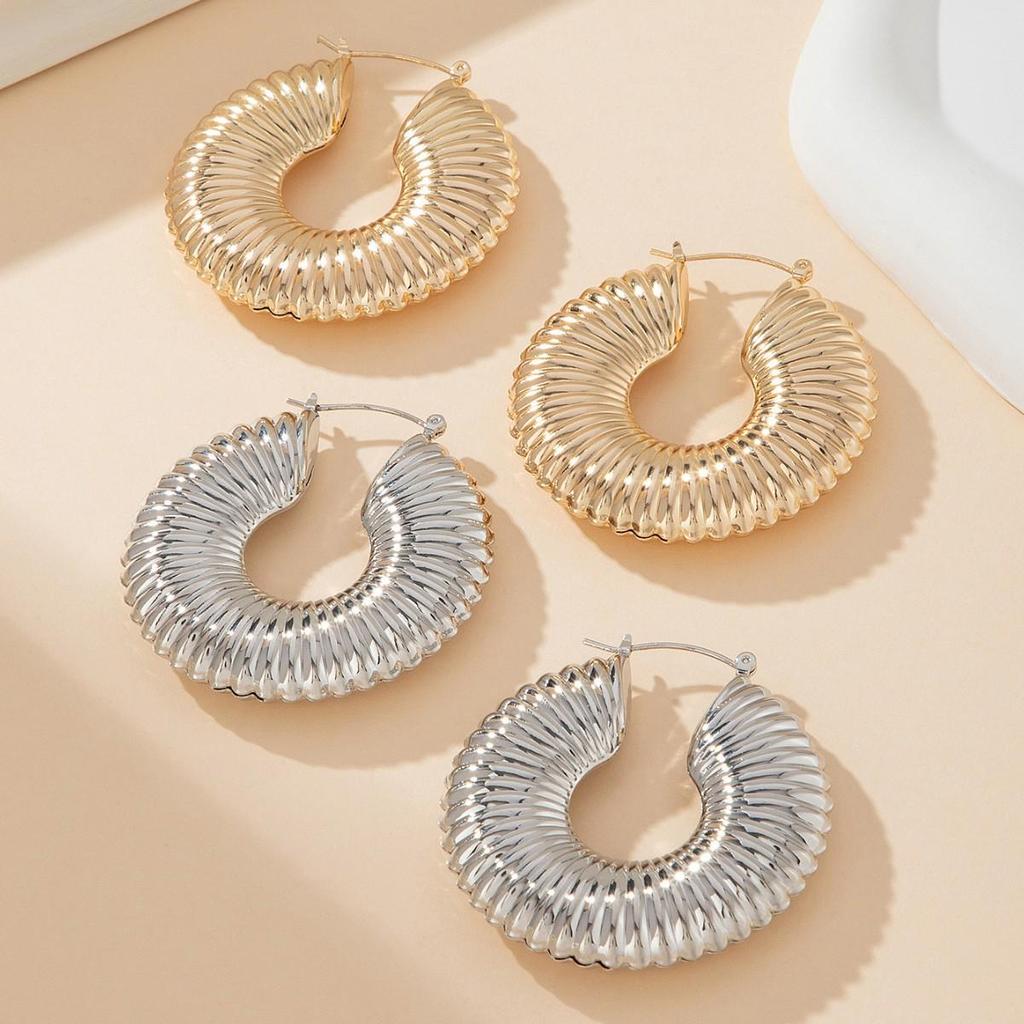 Large Statement Striped Round Earrings for Trendy Women - Versatile for Parties, Banquets, and Nightclubs