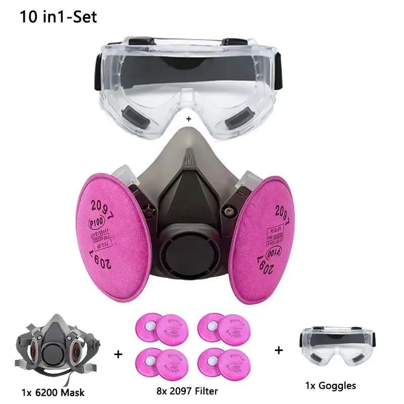 6200 Dust Gas Respirator Half Face Dust Mask With 2097 Filter For Painting Spraying Organic Vapor Welding Grinding Work Safety