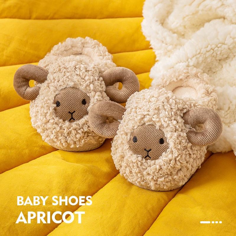 Cute Sheep Kids Plush Slippers Warm Fuzzy House Slippers Non‑Slip Soft Sole Closed‑Toe Home Shoes For Toddler Boys Girls Autumn Winter