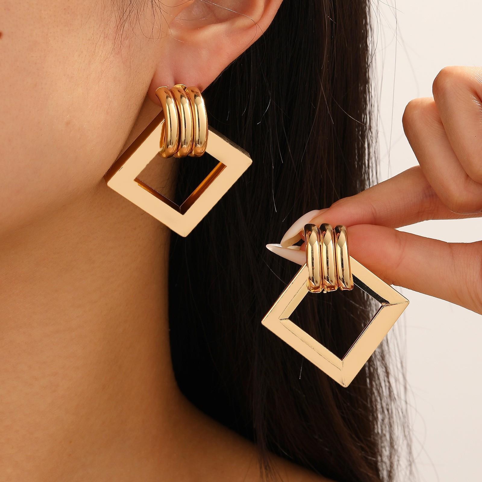 European and American niche design sense geometric square earrings fashion personality high sense simple earrings ear jewelry