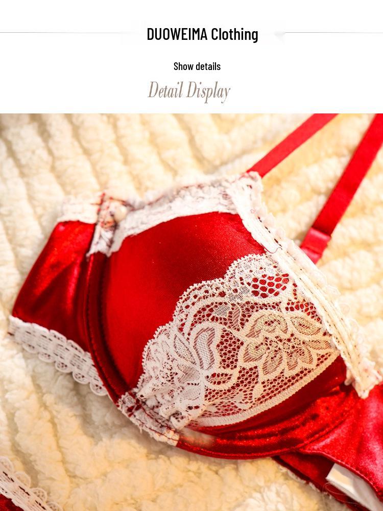 2025 Spitze Besatz Satin Farbblock Push-Up BH und Höschen Dessous Set
