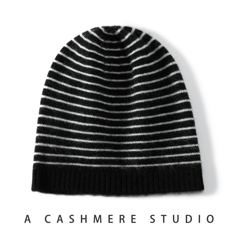 Cashmere knitted hat women's striped hat fashion street bag hat wool hat casual versatile Europe and America