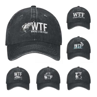 Wo ist der Fisch WTF Baseballkappen Unisex Used Denim Snapback Hut Lustige Angelruten Angler Fischer Outdoor Laufen Geschenk