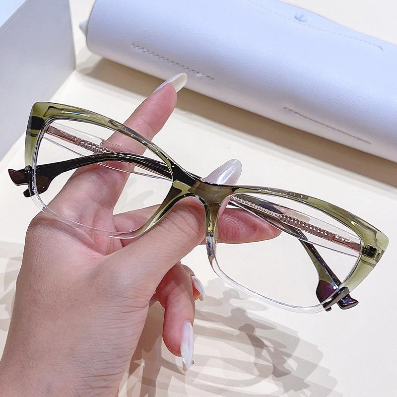 Fashion Cat Eye Reading Blue Light Glasses Women Gradient Green Casual Eyeglasses Spring Hinge Optical Prescription Glasses