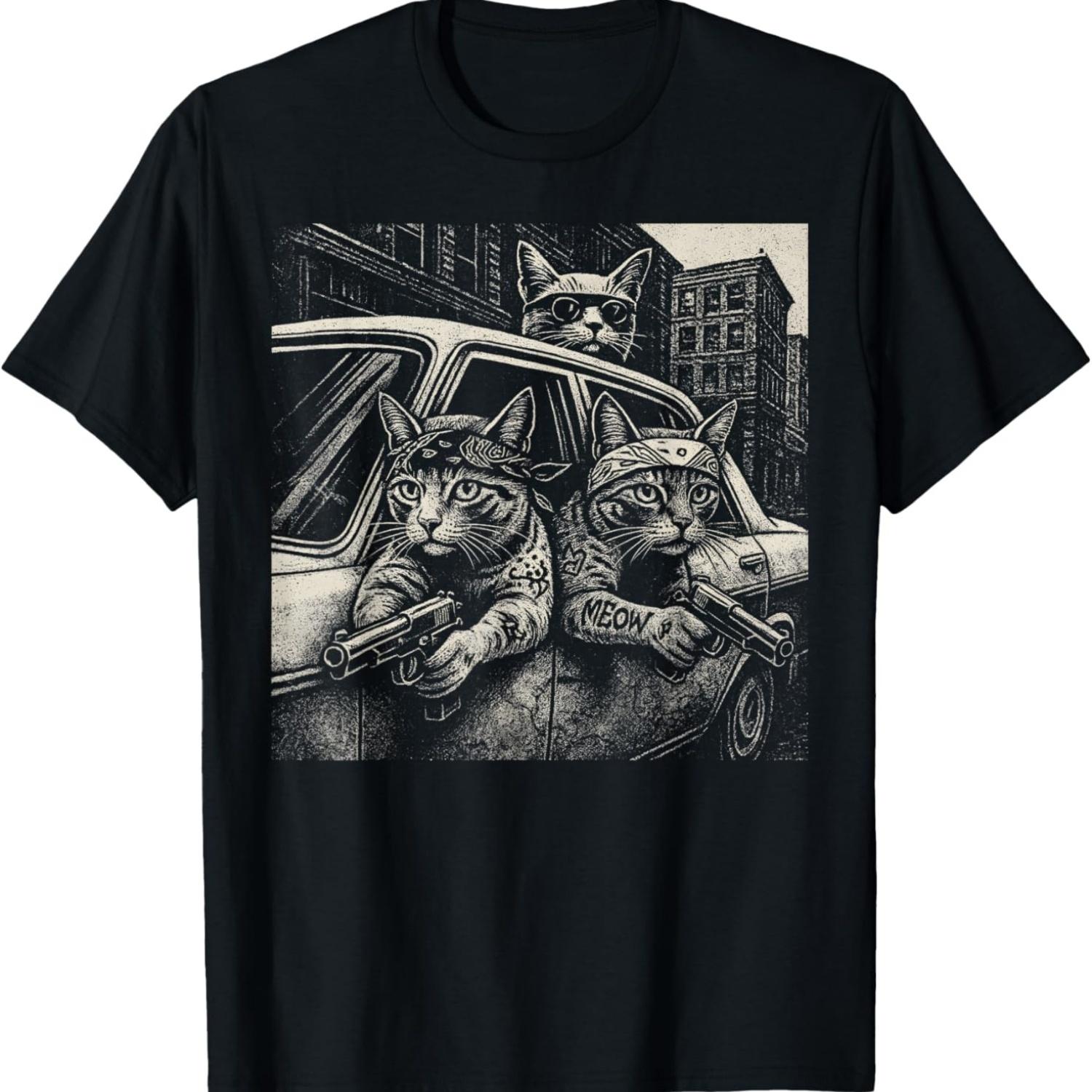Funny Gangster Cats Street Design T-Shirt S чёрный