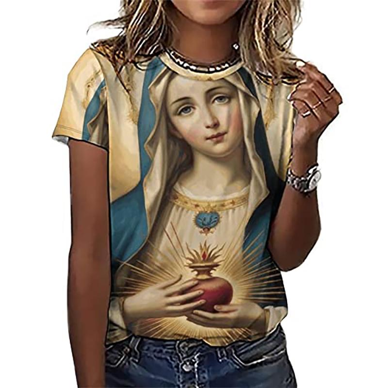 Mode Notre-Dame de Guadalupe Vierge Marie Imprimé T-shirts pour femmes Manches Courtes Col Rond Vêtements pour Hommes Confort Y2k Vêtements pour Femmes