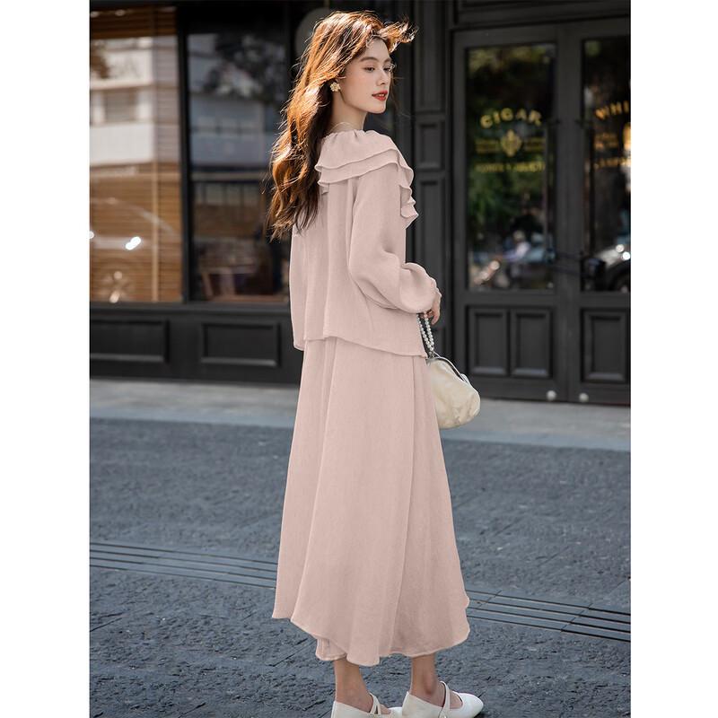 ITISF4 Elegant Ruffle Shirt & Midi Skirt Two-Piece Set