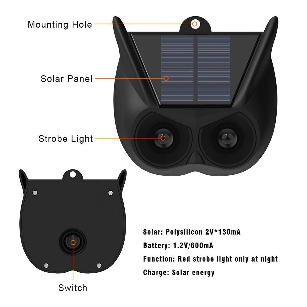 

N911V 2Pcs Solar Powered Bird Animal Repellent Lamp Red LED Flashing Predator Deterrent Lights Type A
