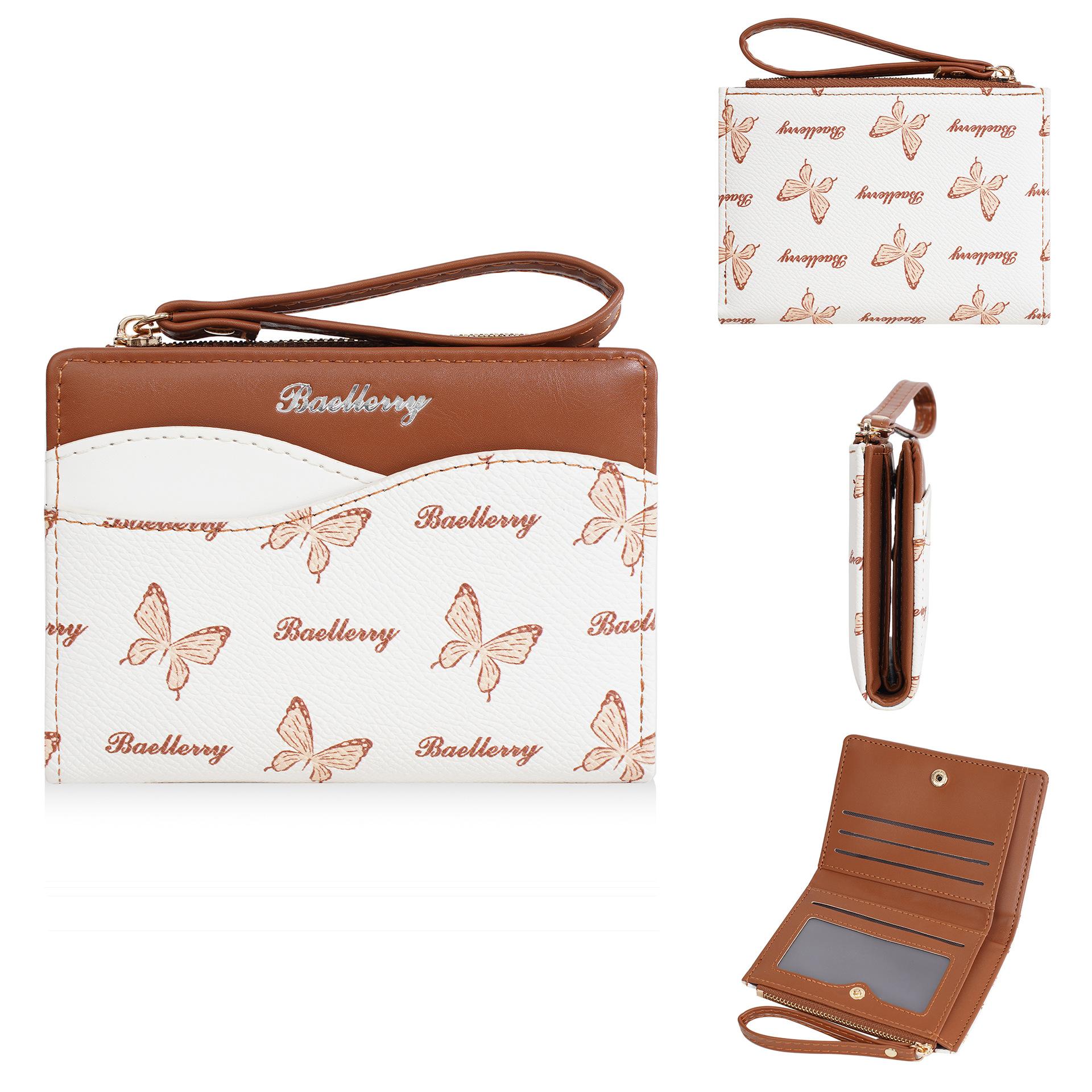 Новый женский кошелек женский высококачественный студенческий короткий контрастного цвета модный pu бабочка маленький кошелек ins женский коричневый