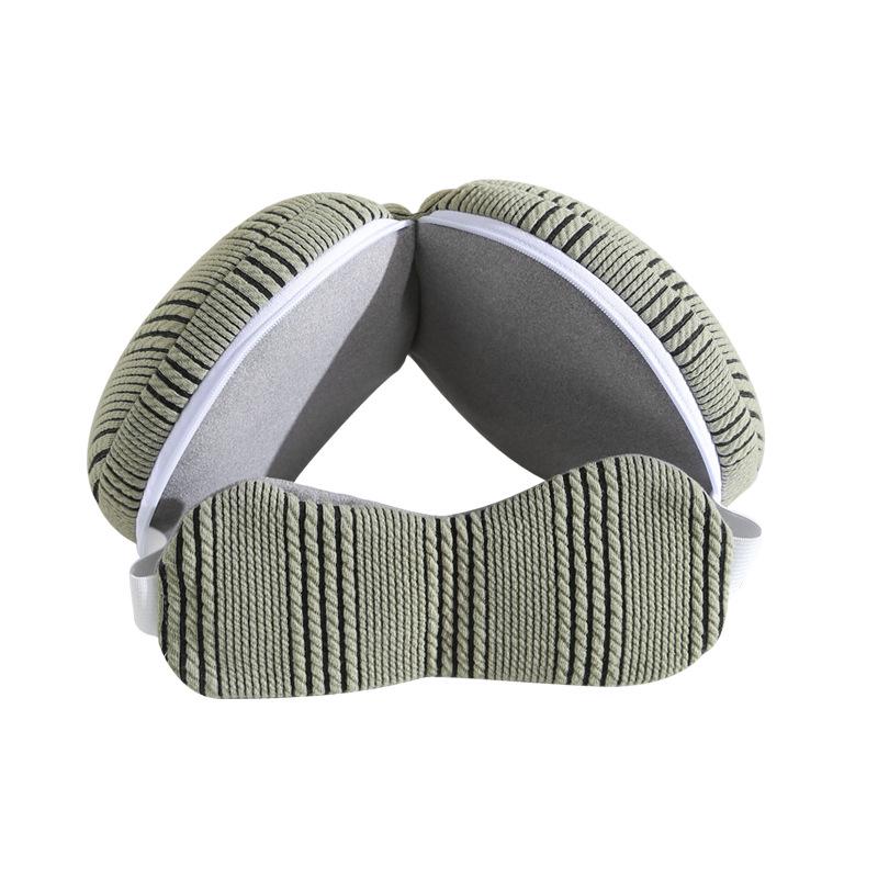 Dual Function U-Shaped Neck Pillow & Eye Mask for Travel and Naps - Dark Plaid Design