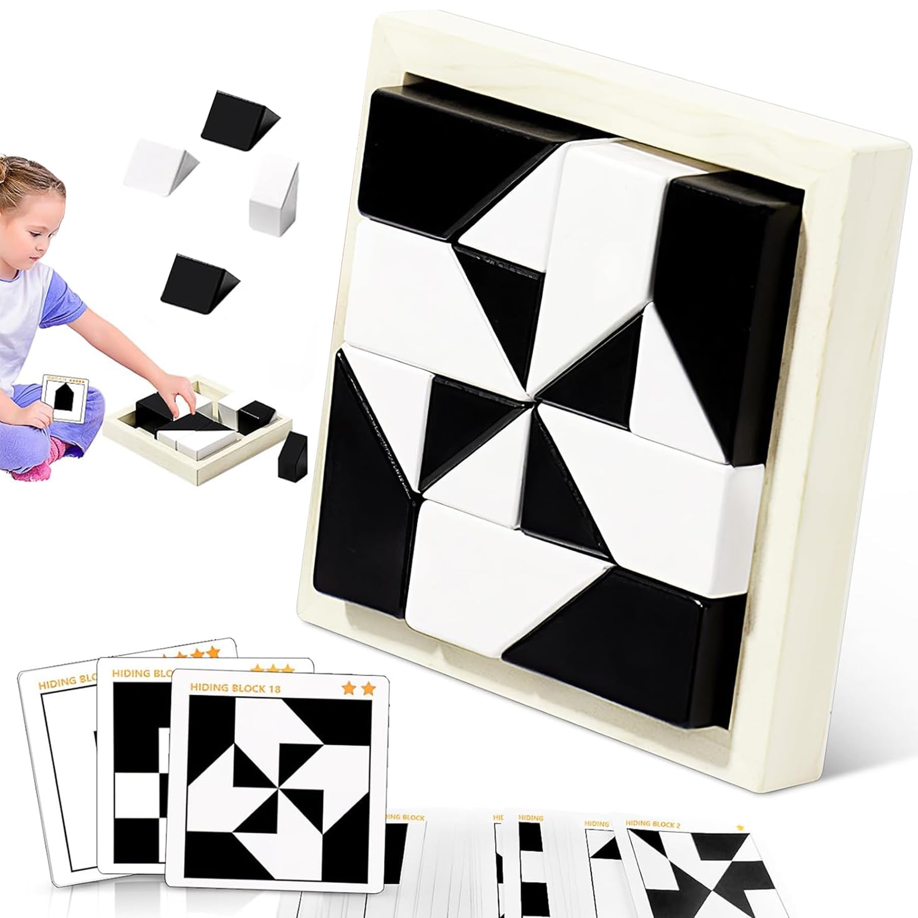 Puzzle Blocks for Kids,Education Puzzle Toy with Storage Tray,Brain Teaser with Challenges Cards 3D Logic & Spatial Thinking Tabletop Toy for Boys Single