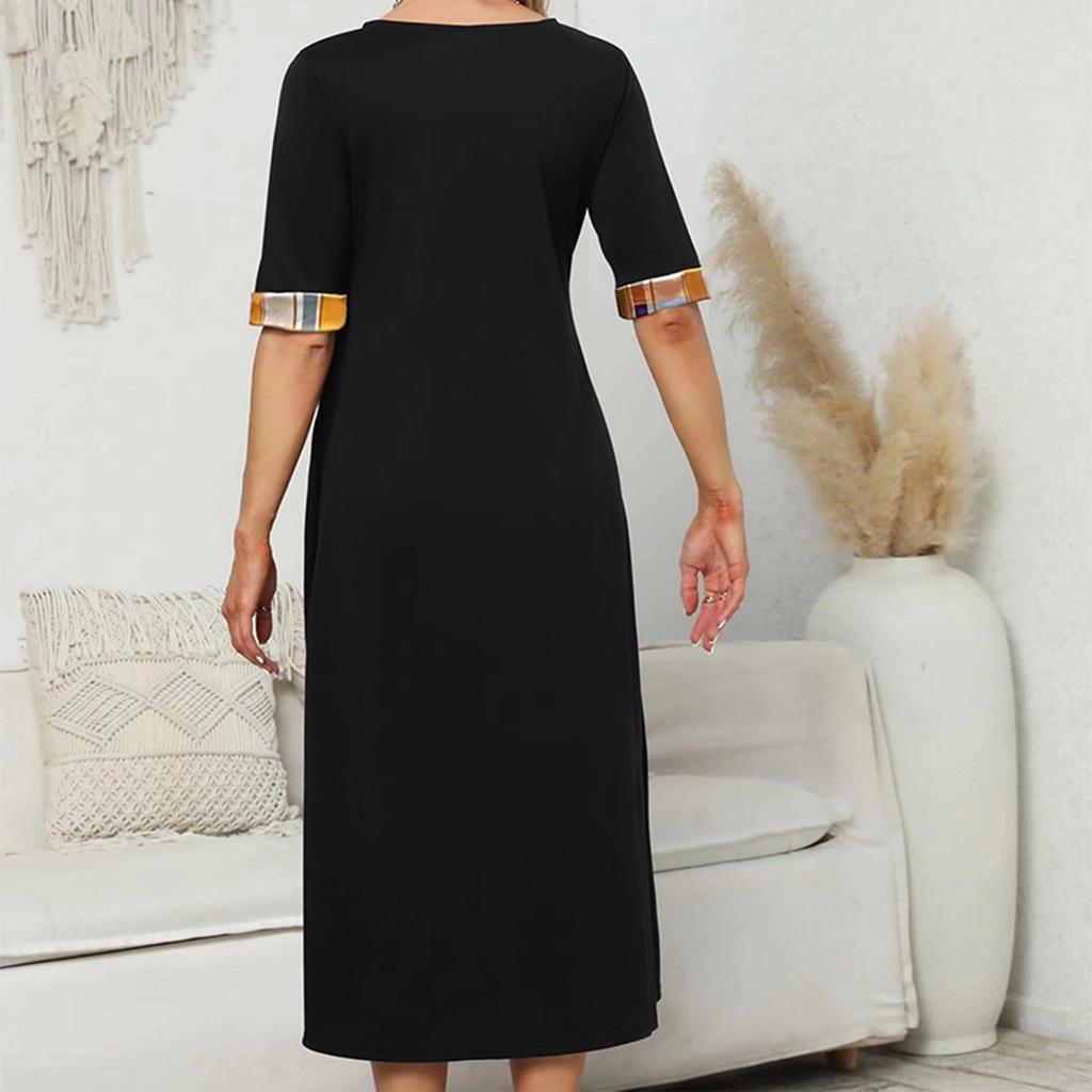 Women's Summer Round Neck Half Sleeve Irregular Printed Casual Long Skirt