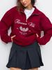 Street Ruffian Letter Print Half Zipper Lady Thickened Lapel Sweater Commuter Top