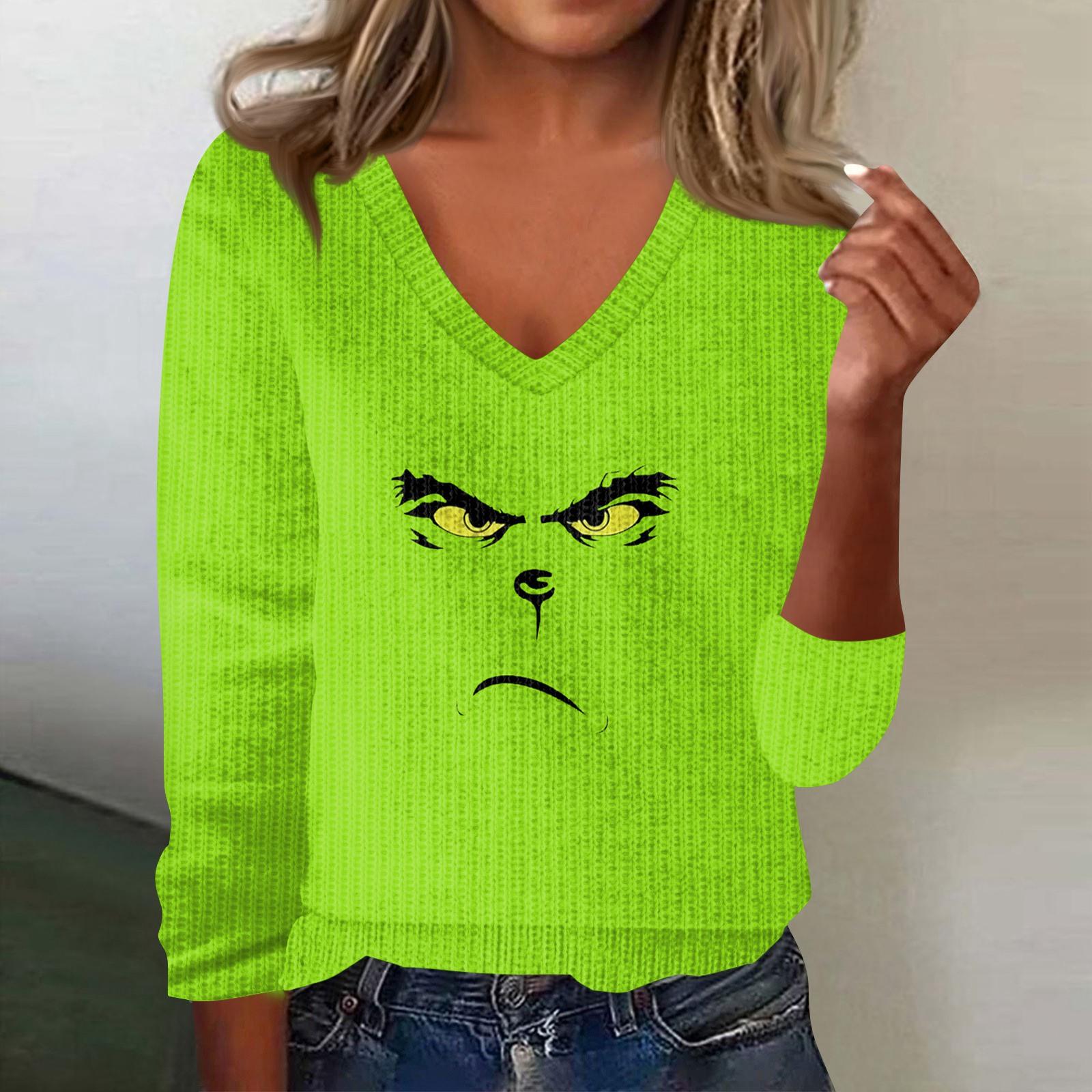 

Женский милый свитер вязаный модный повседневный с V-образным вырезом длинным рукавом уютный с принтом топ XXL