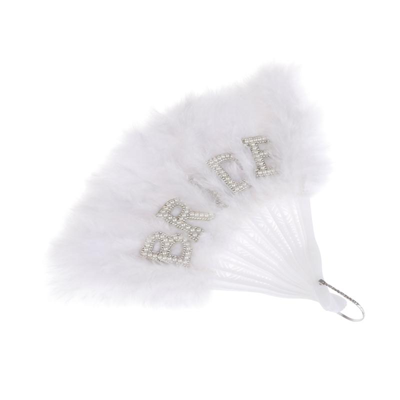 Elegant Bride Pearl Feather Fan Hand Held Bridal Wedding Decoration Folding Fan Single Women Party Supplies Photography Prop