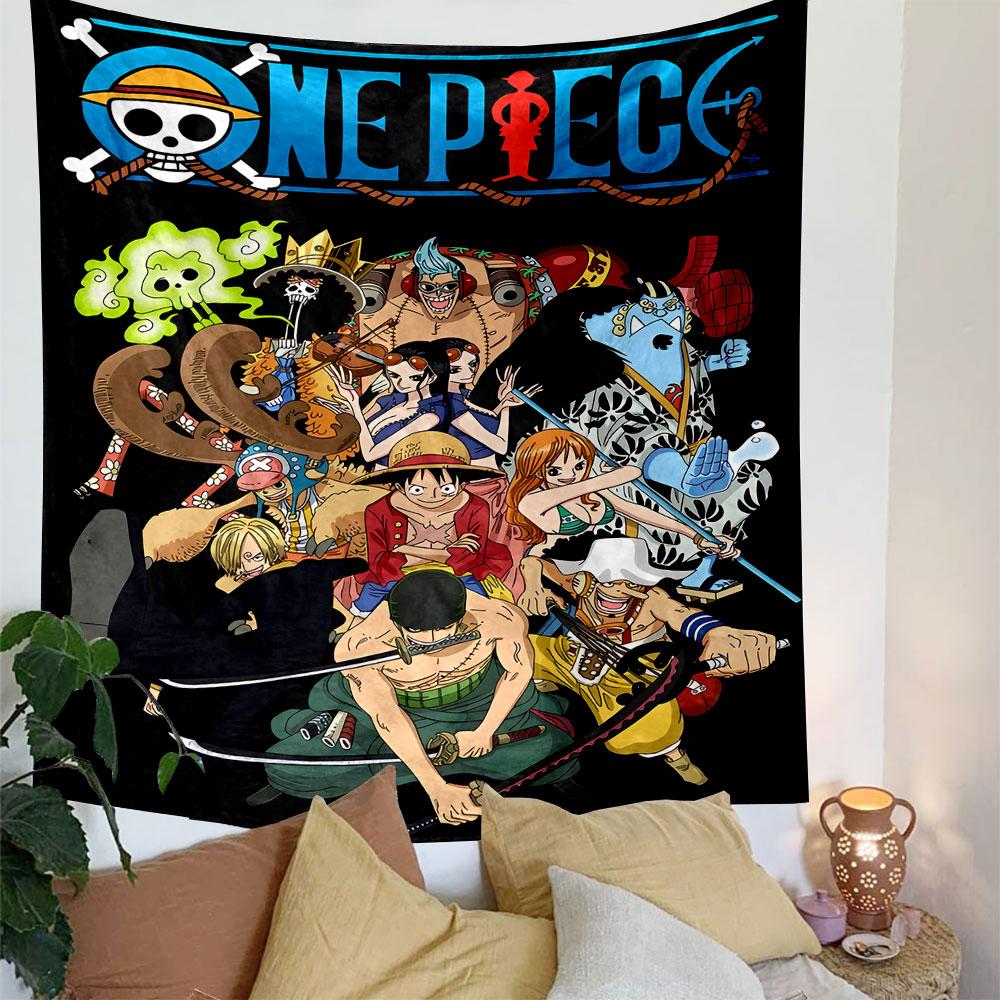 One Piece All Crew Poster Tapestry Wall Hanging, Straw Hat Pirates Group Art, Anime Wall Decor for Bedroom Living Room Dorm