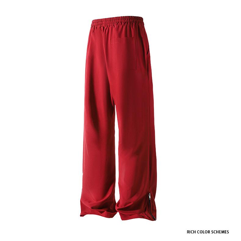 Fashion Zipper Design Trouser Legs Casual Pants Men's Solid Straight Elastic Waist Trousers Simple Boot Cut Daily Pants