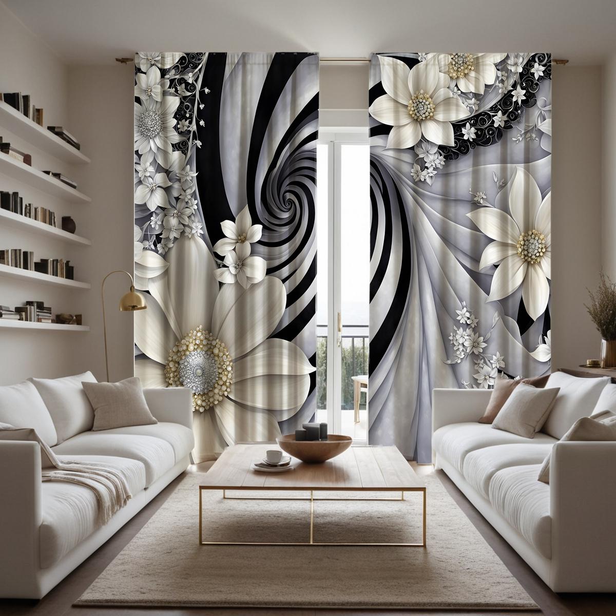 

2-х компонентный HD цифровой белый свет роскошные занавески-пион для старшего возраста, украшение для дома, стиль украшения, гостиная, спальня, штанга для занавески W52H63inchW132H160cm