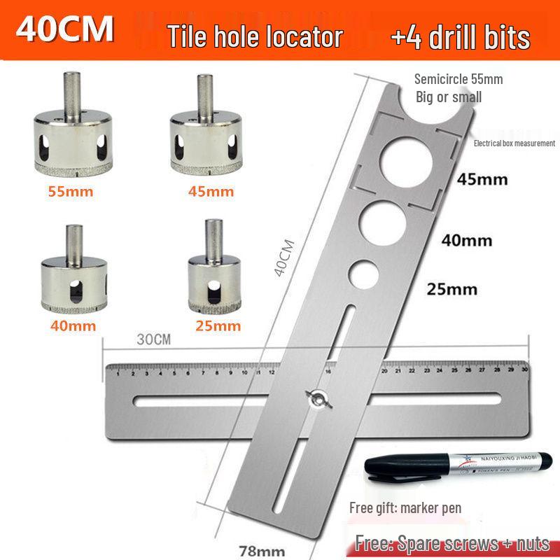 Adjustable Multifunctional Tile Hole Punch and Positioning Ruler