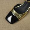 Fashion Women's new spring/summer color blocked leather square toe high-heeled high-heeled oversized elastic belt buckle toe sandals