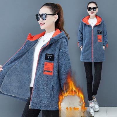 Lamb Fleece Jacket Women's Loose Casual Sweatshirt Autumn and Winter Trendy Plus Velvet Thickened Large Size Sports Warm Windbreaker