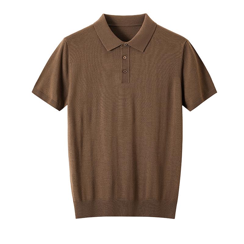 Men s Fine-Spun 100% Wool Polo Shirt - Short-Sleeved, Mercerized, Solid Color Knitwear XL коричневый/кофейный