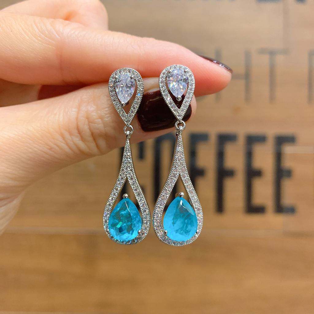 Jewelry Simulation Paraiba Retro Style Sparkle Full Of Diamonds Luxury Pendant Ring Stud Earrings Set